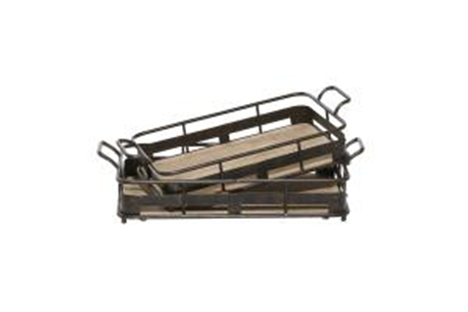 43407 Metal Wood Tray - A&B Wholesale Market Inc