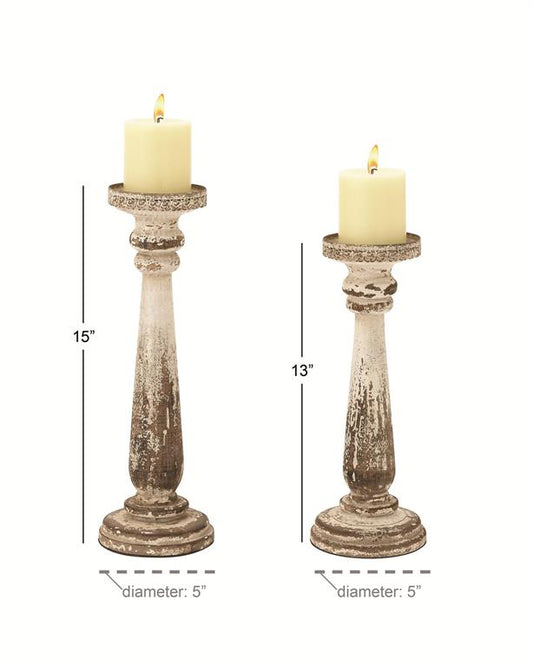 44410 BROWN WOOD DISTRESSED PILLAR CANDLE HOLDER