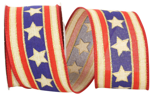 92882W-035-40F  Linen Stars And Stripes Wired Edge, Gold