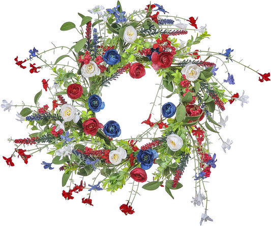 F24048 Floral Red/White/Blue Wildflower Wreath - A&B Wholesale Market Inc