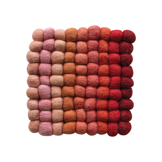 DF8369 7-1/2" Square Handmade Wool Felt Ball Trivet, Multi Color