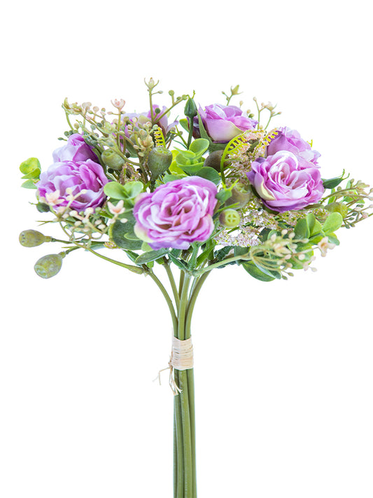 2221029LV 11" MINIATURE ROSE/ EUCALYPTUS BUNDLE- LAVENDER