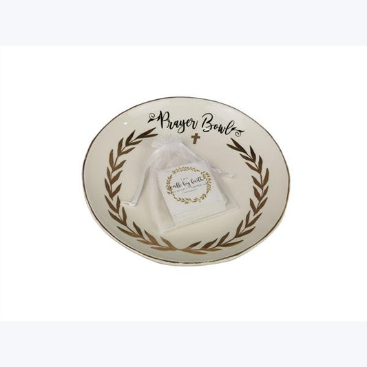 10055 Ceramic Gold Faith Prayer Bowl w/40 Prayer Card - A&B Wholesale Market Inc