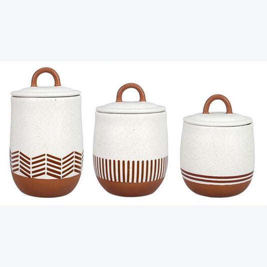 12082 NATURAL HOME STONEWARE & TERRACOTTA COLOR CANISTER SET