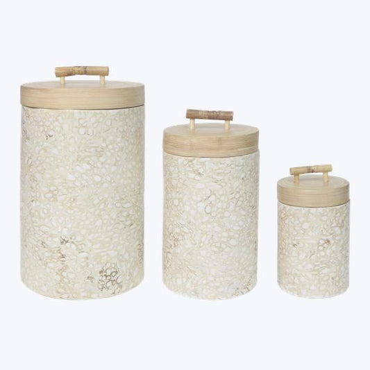 13619 BAMBOO CANISTER W/LID NATURAL FINISH, Set of 3