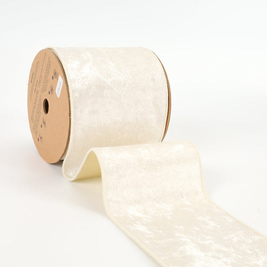 WR-10147-100-10  4" Reversible Velvet/Lurex Wired Ribbon | Ivory/Gold 10Y