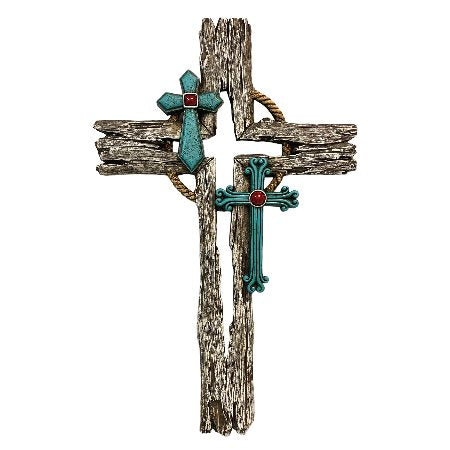 14231 Turquoise Crosses on Wood - A&B Wholesale Market Inc