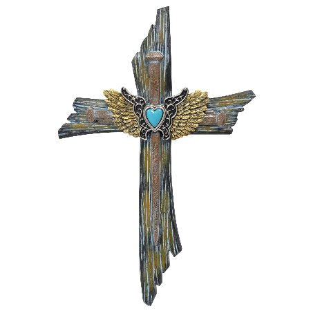 14597 CROSS WINGS HEART TURQUOISE 8.75"X0.75"X12.75"