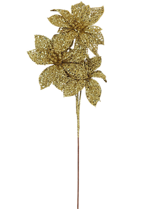 63311  XMAS POINSETTIA SPRAY X3 GOLD