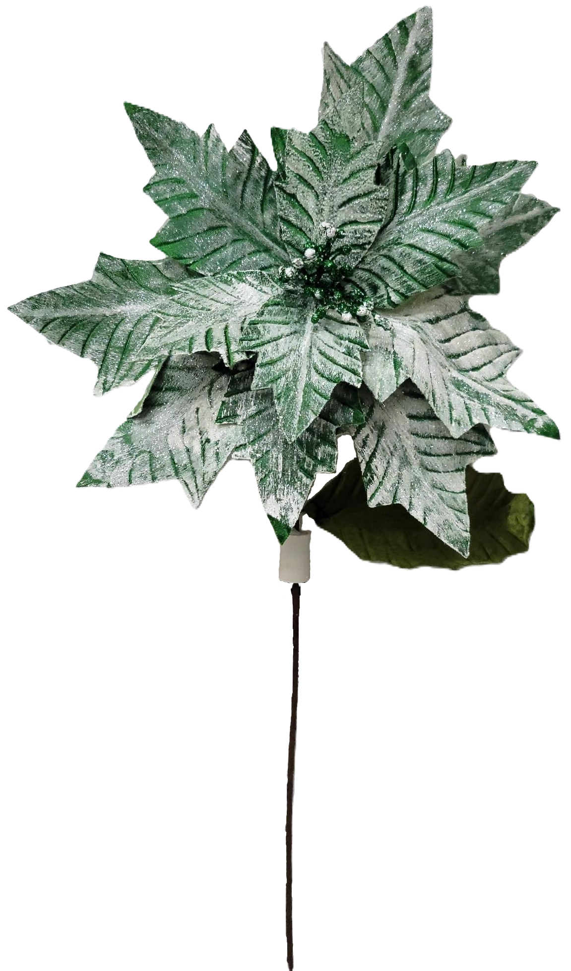 NF412406  17.75"Dia x 24.75"L Poinsettia Stem- EMERALD/BRUSHED WHITE