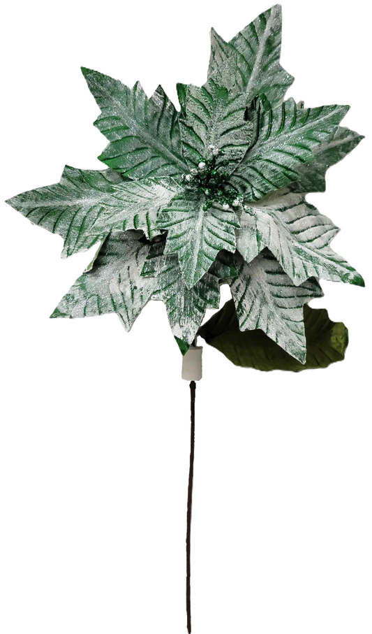 NF412406  17.75"Dia x 24.75"L Poinsettia Stem- EMERALD/BRUSHED WHITE