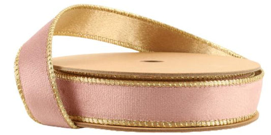 7115W-158-25E  Reversible Classic Velvet Wired Ribbon | Pink/Gold | 1" x 10YD