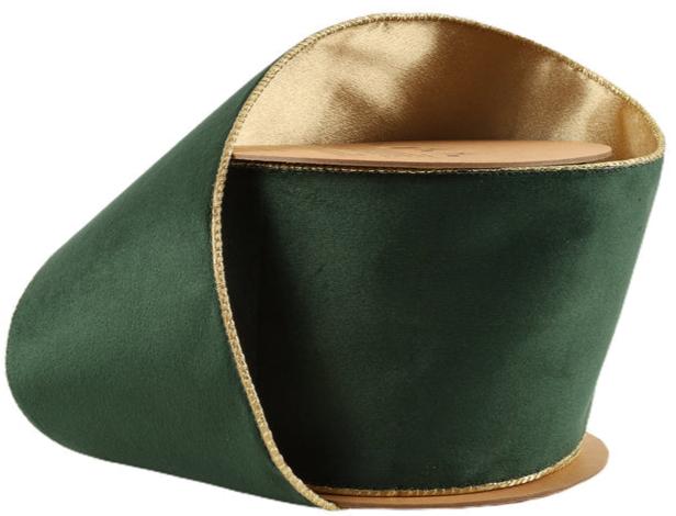 7115W-589-100E   4" Reversible Classic Velvet Wired Ribbon |Green/Gold 10Y