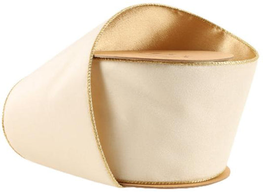 7115W-810-100E  4" Reversible Classic Velvet Wired Ribbon | Ivory/Gold 10Y