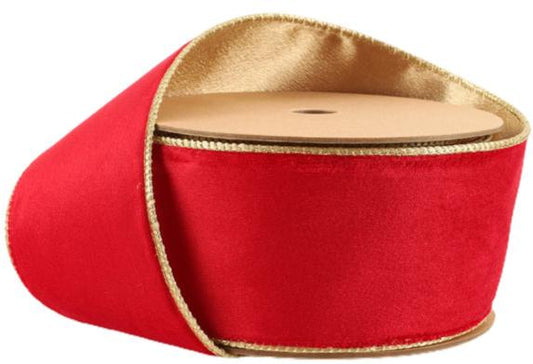 7115W-250-63E  2 1/2" Reversible Classic Velvet Wired Ribbon | Christmas Red/Gold 10Y