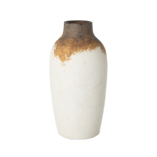 460184 Slender Ceramic White and Brown Vase