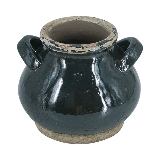 460267  Green Terracotta Accent Vase with Small Handles