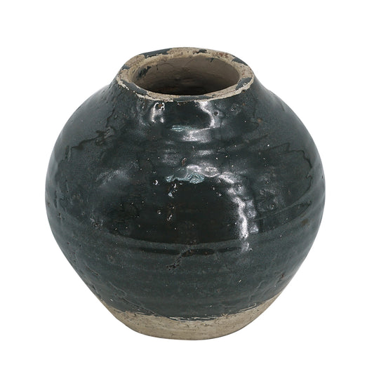 460271 Round Terracotta Pot with Green Finish