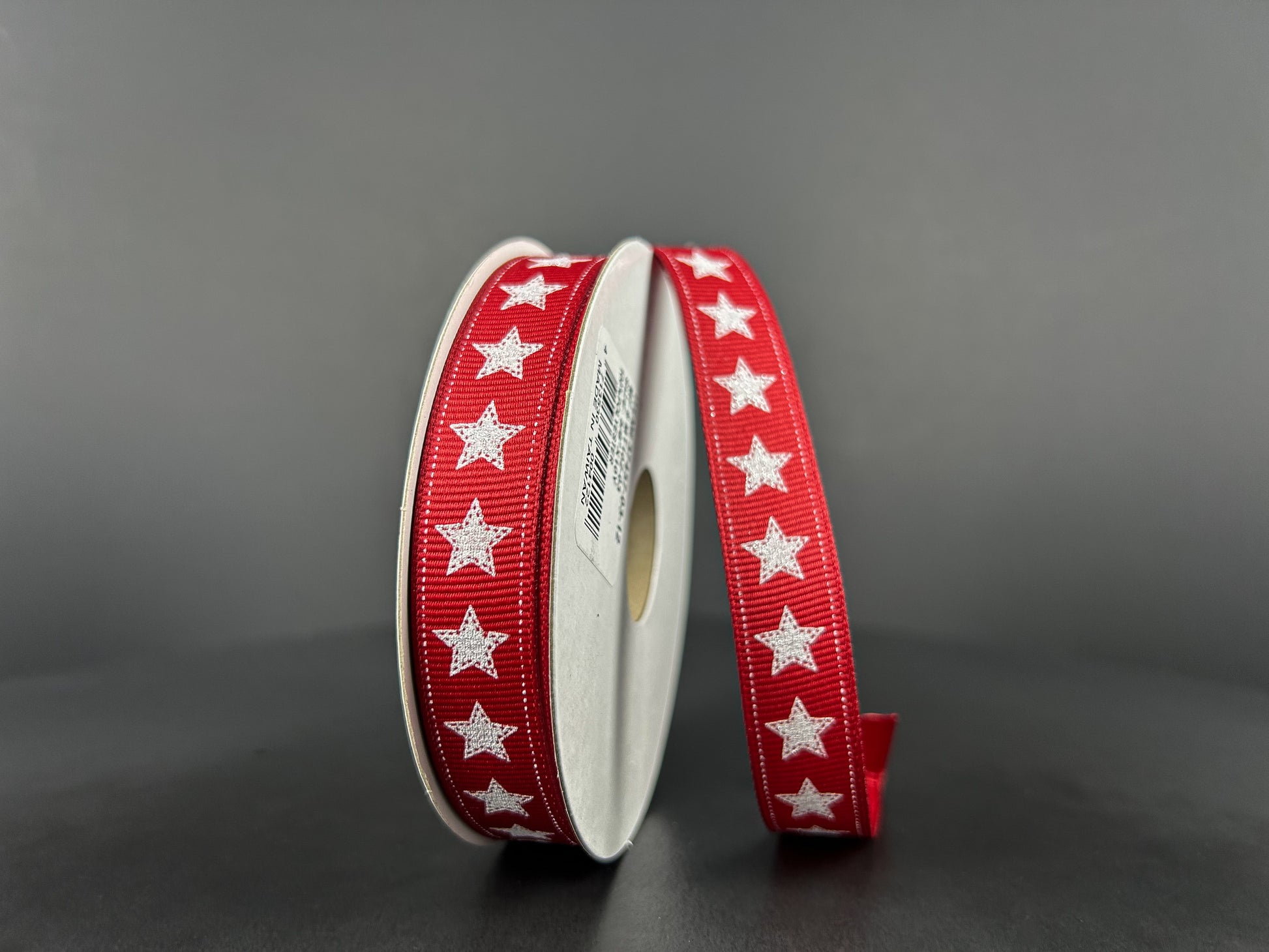 47457-03-12 Red Grosgrain/Big White Glitter Star-Dotted Edge 5/8''x10Y - A&B Wholesale Market Inc
