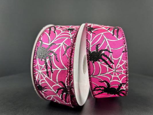 51412-09-28  FUCHSIA SATIN/WHITE WEBS-BLACK SPIDERS