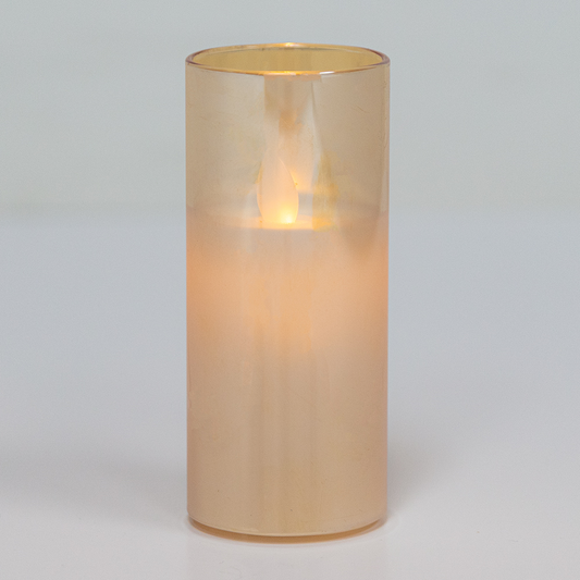 5854-AMBER 2"Dx5"H AMBER LED GLASS CANDLE