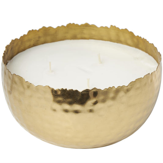 60551 GOLD METAL EGYPTIAN MINT SCENTED HAMMERED 30 OZ 3 WICK CANDLE W/WHITE WAX