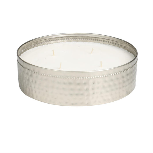 60558 SILVER METAL SWEET BAMBOO SCENTED WIDE HAMMERED 60 OZ 4 WICK CANDLE WITH WHITE WAX