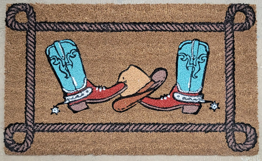 70015 COIR DOOR MAT COWBOY BOOTS