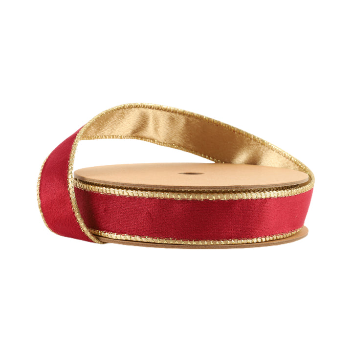 7115W-277-25E  1" Reversible Classic Velvet Wired Ribbon | Burgundy/Gold