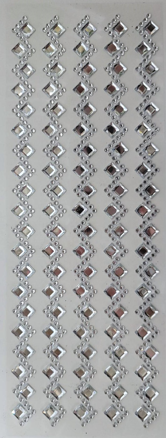 7446-SILVER  16MM WAVED & SQUARE GEMSTONE STICKER, 52"/PACK