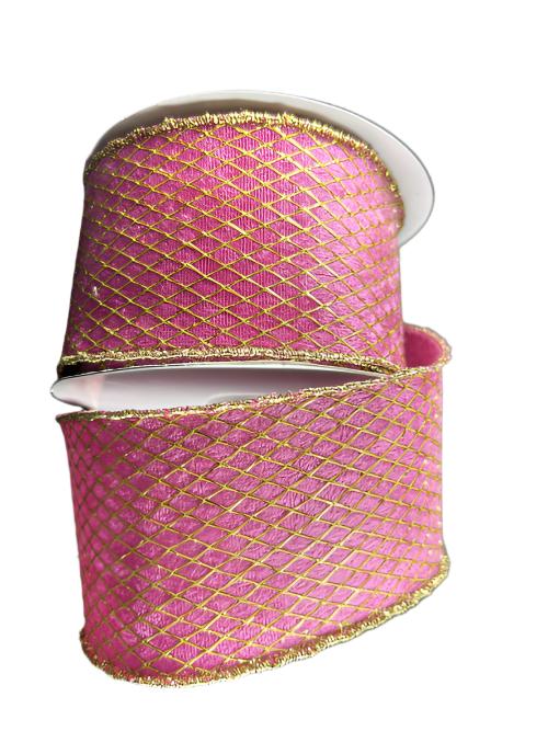 78489-40-28  PINK VELVET/GOLD NET OVERLAY, 2.5" x 10Y