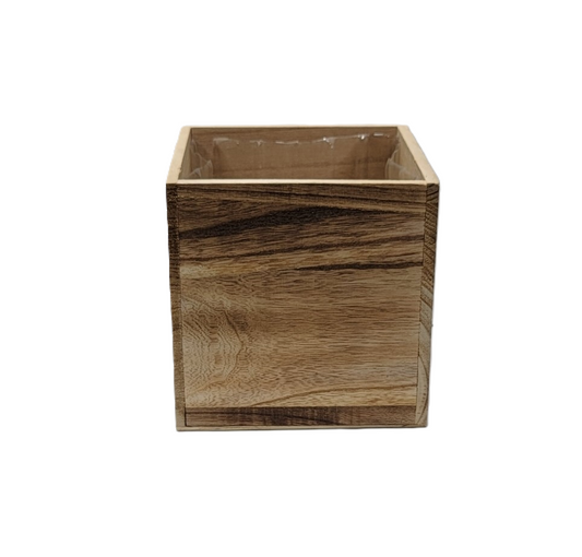 7942BR MEDIUM BROWN WOOD CUBE PLANTER