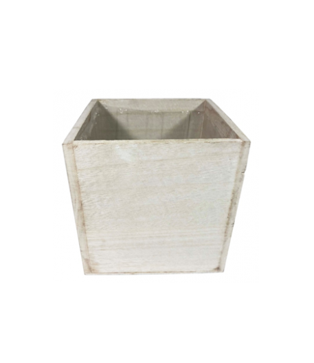 7943WH Small White Wood Cube Planter