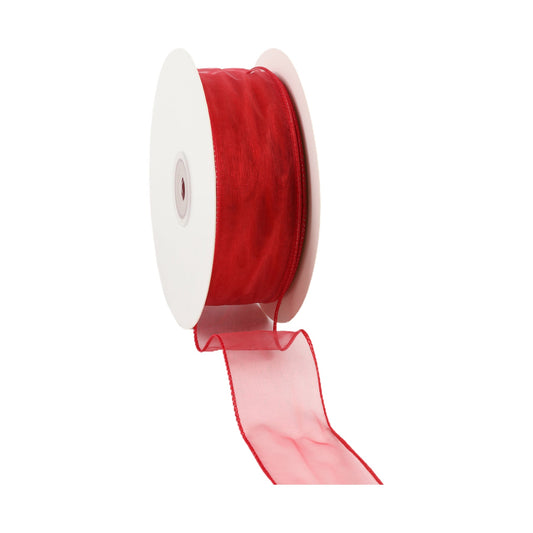 8011W-250-38I   1 1/2" WIRED SHEER RIBBON|RED 50YDS
