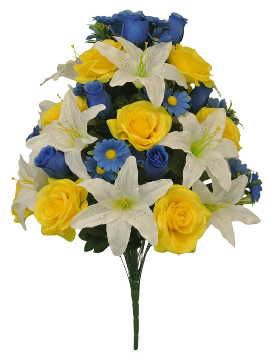 80359A-YELBL   28" LILIUM ROSE MIXED BUSH X36- YELLOW/BLUE