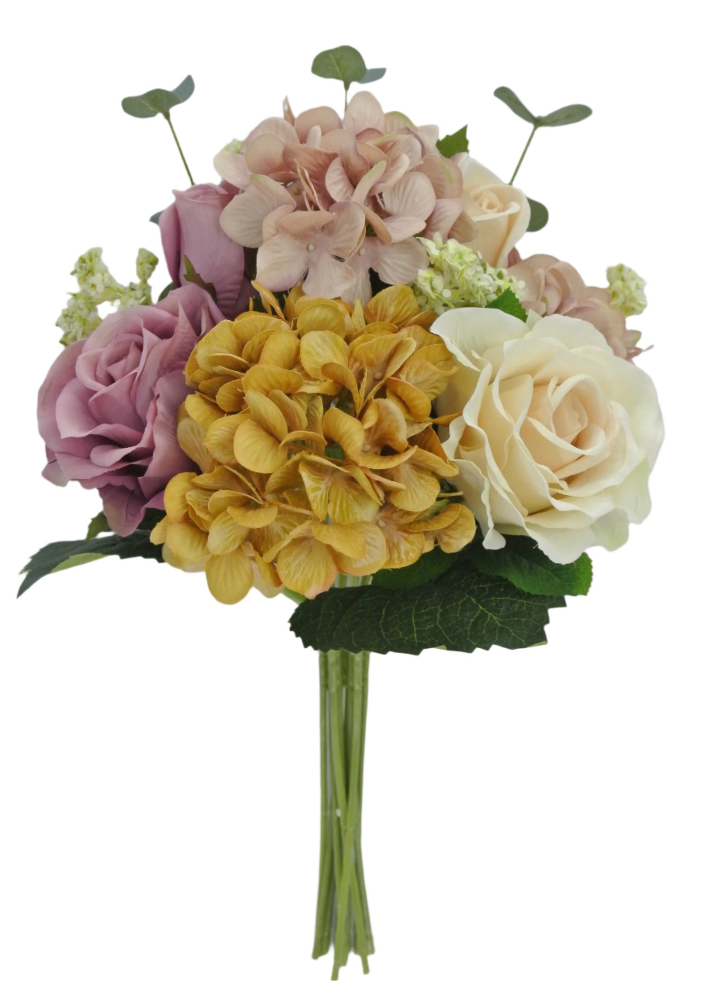 81959-GOLDBEPU 17" HYDRANGEA ROSE BUNDLE