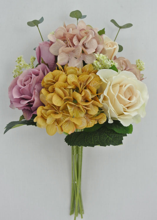 81959-GOLDBEPU 17" HYDRANGEA ROSE BUNDLE