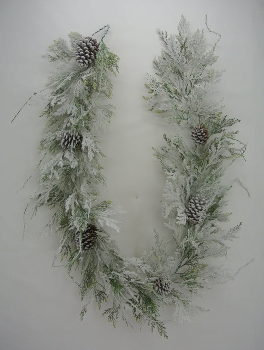 82882  6FT SNOW CEDAR PINECONE GARLAND