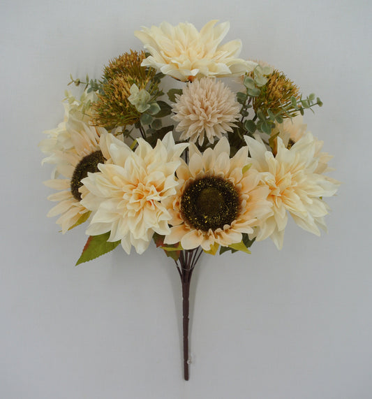 83614-BEIGE  19" MIXED DAHLIA SUNFLOWER