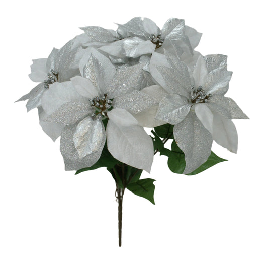 84480-SILWT   21" METALLIC VELVET POINSETTIA