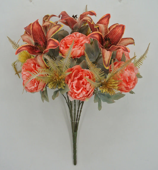 84565-CORAL  23" PEONY TIGER LILY BUSH