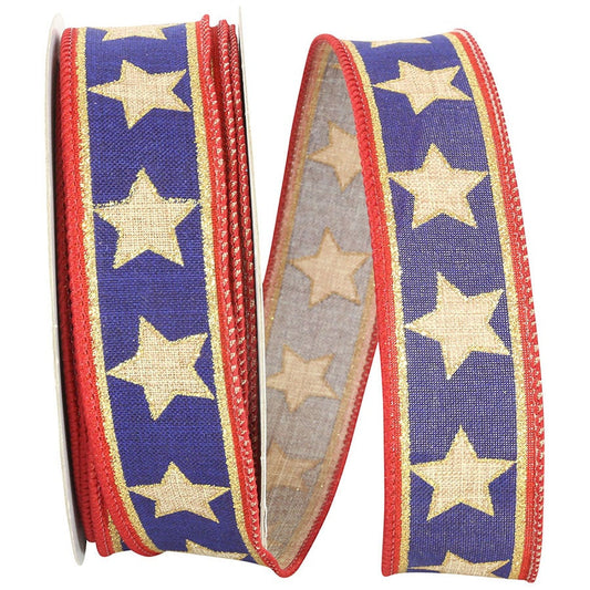 92882W-035-09H  Linen Stars And Stripes Wired Edge, Gold