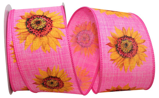 93255W-852-40F   Sunflower Linen Day Wired Edge, Pink/yellow