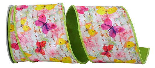 93807W-185-10F   Butterfly Watercolor Citrus Wired Edge, Citrus