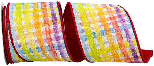 94309W-001-10F  Water Color Plaid Print Deluxe Dupioni Backed Wired Edge, Multi