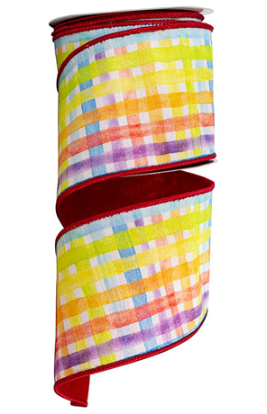 94309W-001-10F  Water Color Plaid Print Deluxe Dupioni Backed Wired Edge, Multi