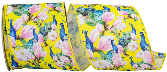 94342W-079-10F   Peacock Floral Print Wired Edge, Yellow