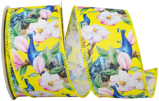 94342W-079-40F   Peacock Floral Print Wired Edge, Yellow,