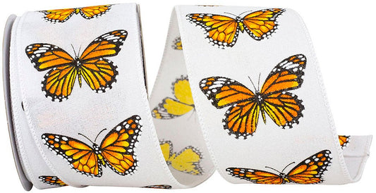 94344W-030-40F   Butterfly Monarch Print Wired Edge, White