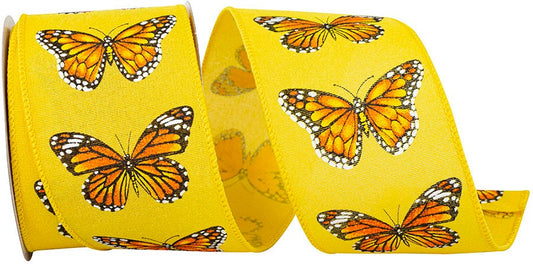 94344W-079-40F   Butterfly Monarch Print Wired Edge, Yellow